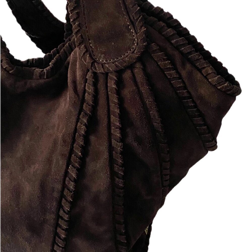 SALE ~ Vintage Kooba Hobo Suede Bag Dark Brown Suede Wide Shoulder Straps - Picture 4 of 16